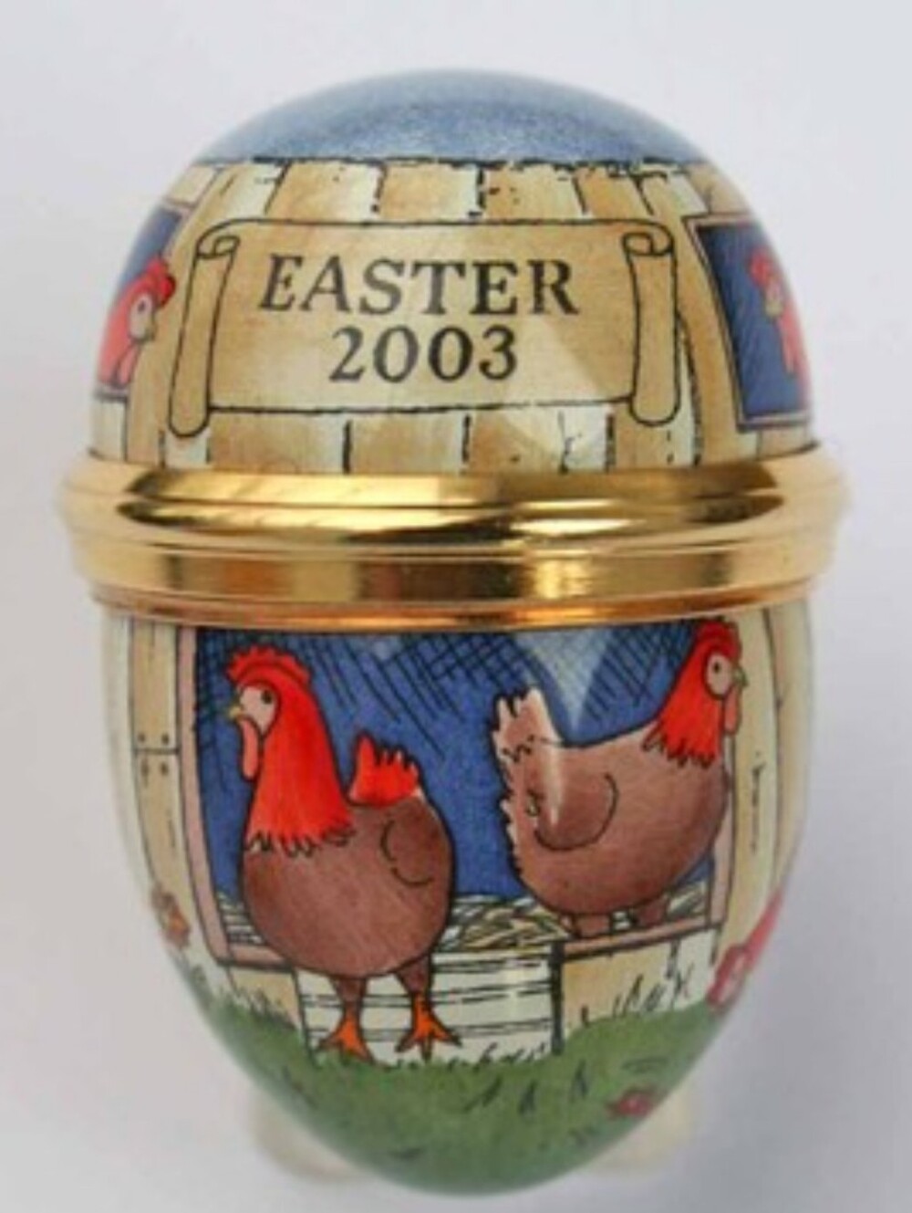 Halcyon Days Enamels Easter 2003 Decorative Egg Trinket Box - Chicken Motif